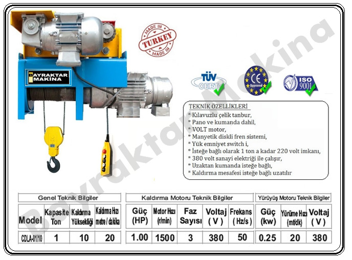 Halatlı Vinç 1 Ton 4 Hareketli Vinç