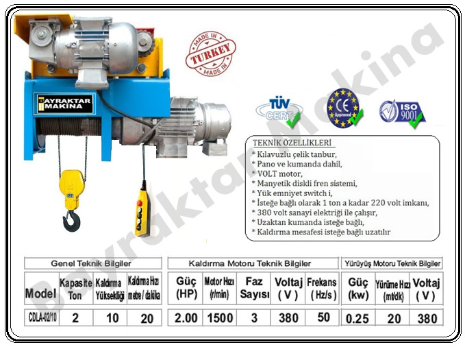 Halatlı Vinç 2 Ton 4 Hareketli Vinç