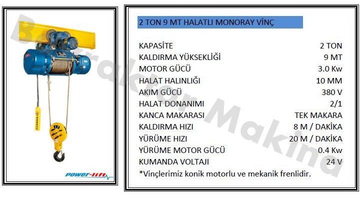 Halatlı Vinç 2 Ton 4 Hareketli Halatlı Vinç Klavuzlu