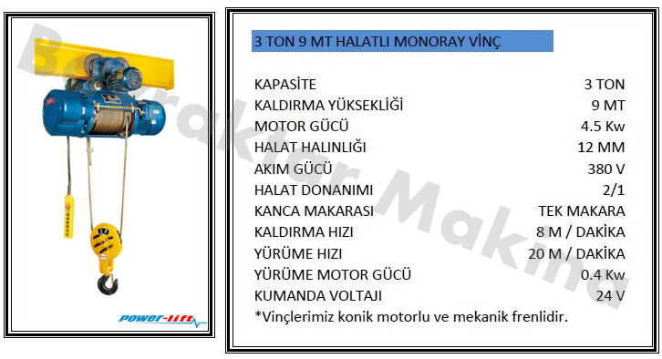 Halatlı Vinç 3 Ton 4 Hareketli Halatlı Vinç Klavuzlu