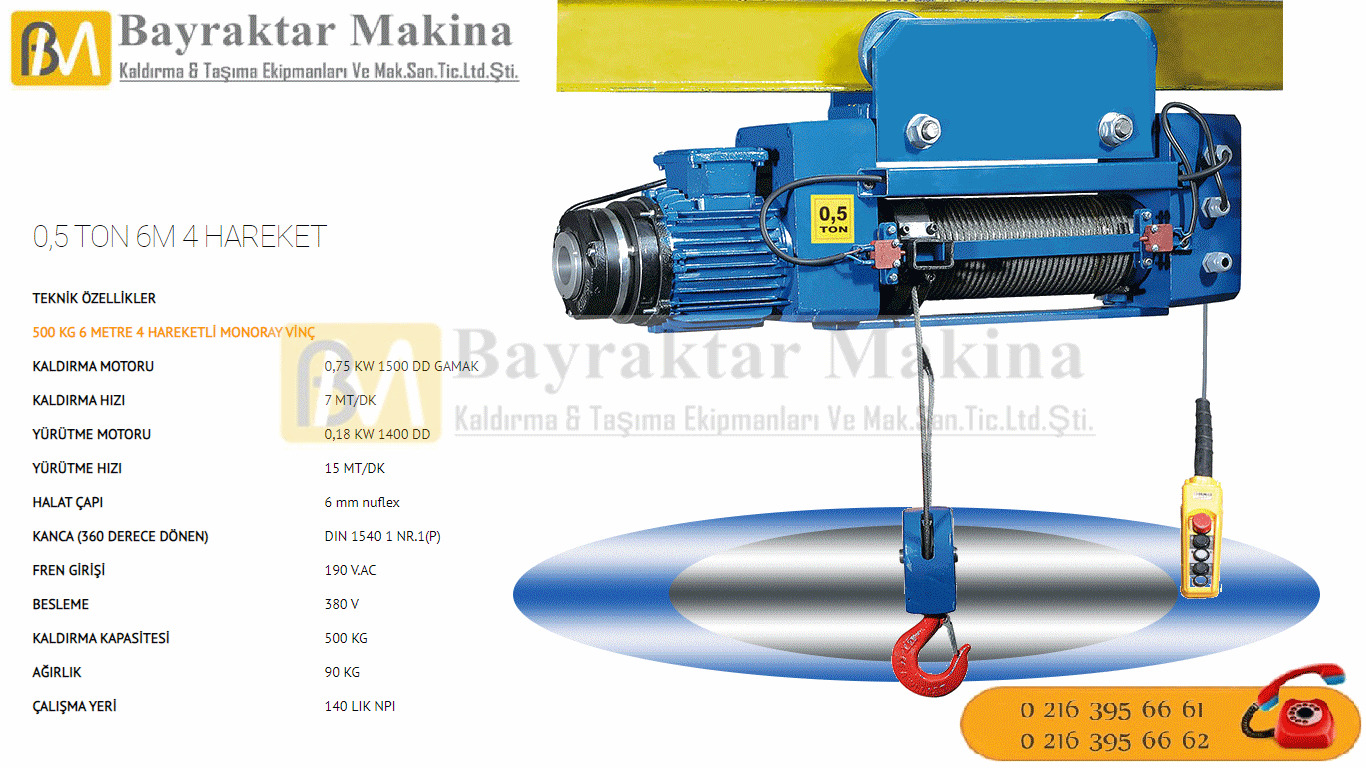 Halatlı Vinç 500 KG MONORAY HALATLI VİNÇ