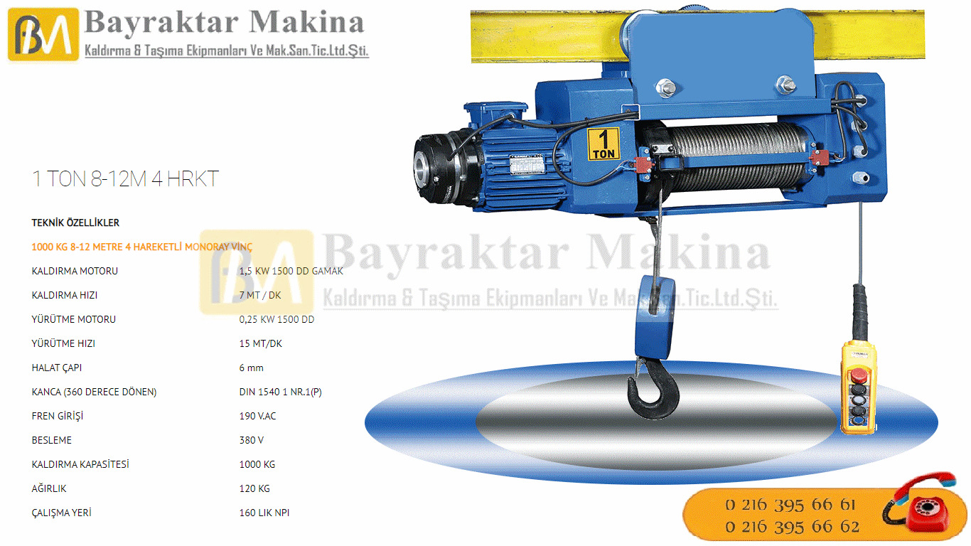 Halatlı Vinç 1 TON MONORAY HALATLI VİNÇ
