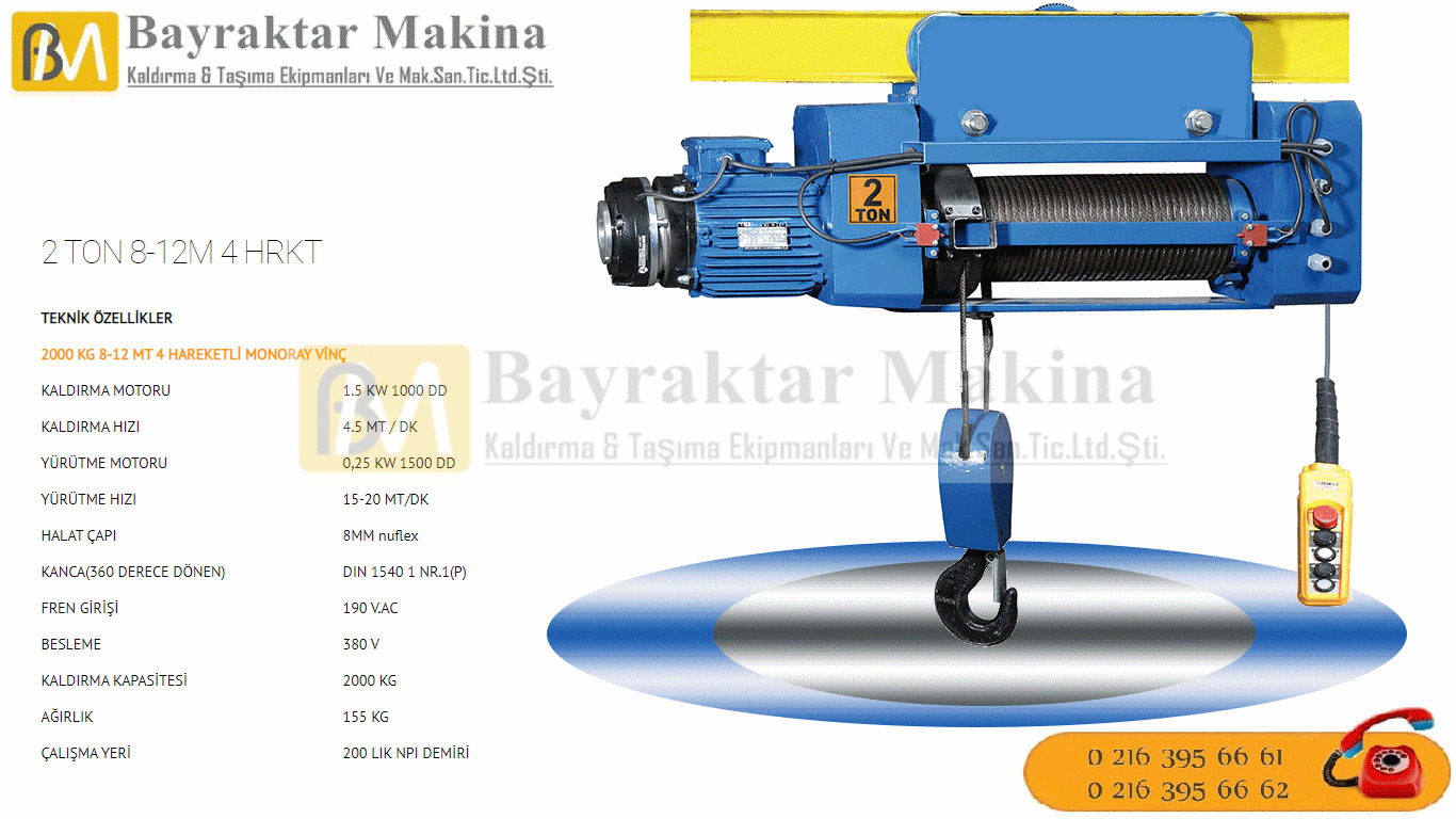 Halatlı Vinç 2 TON MONORAY HALATLI VİNÇ