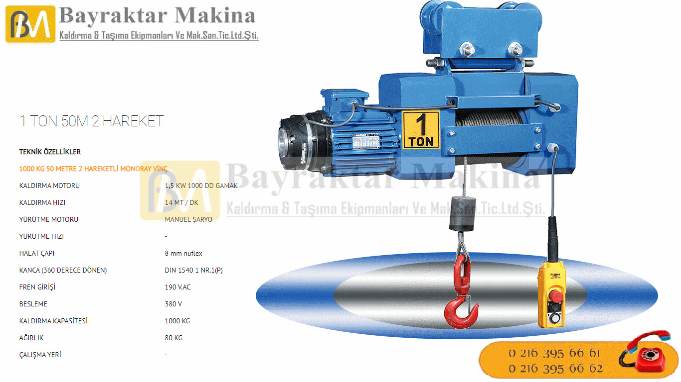 Halatlı Vinç 1 TON HALATLI VİNÇ