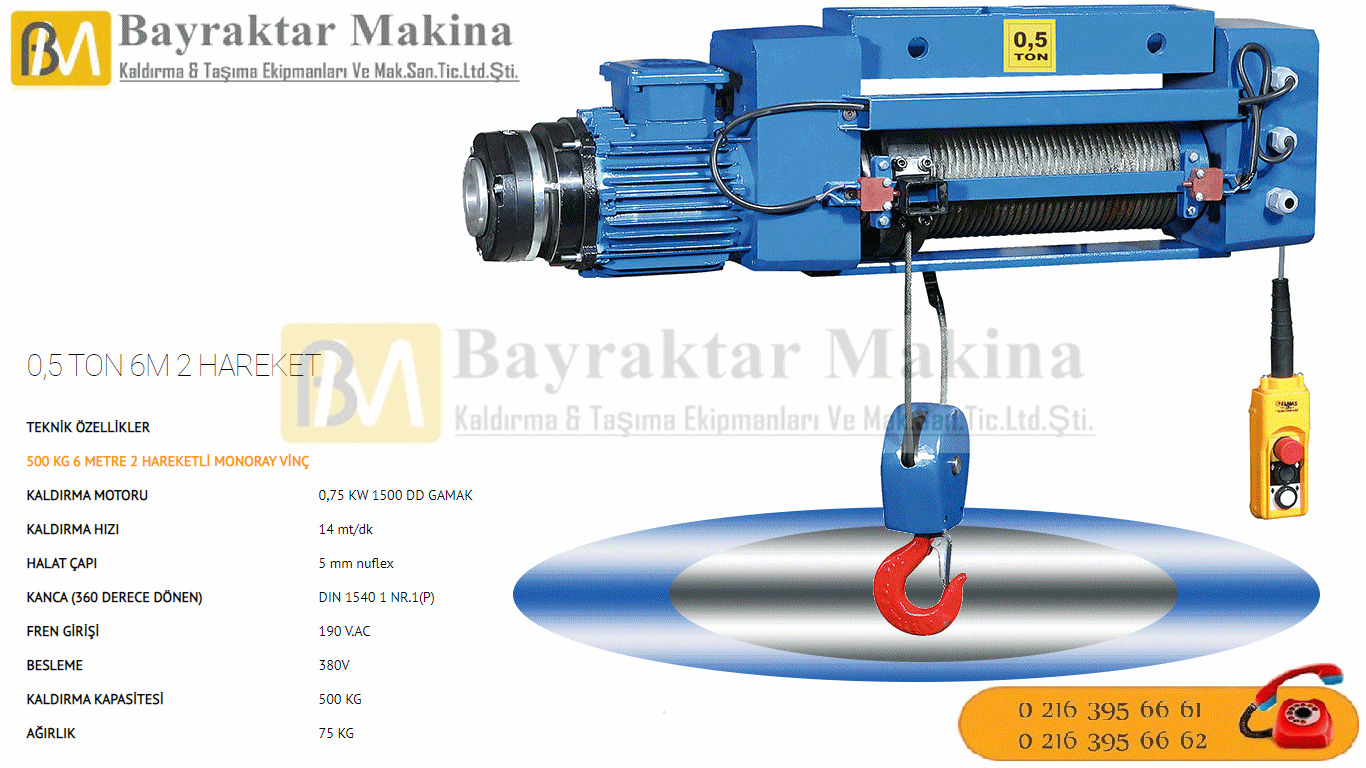Halatlı Vinç 500 KG 2 HAREKETLİ HALATLI VİNÇ