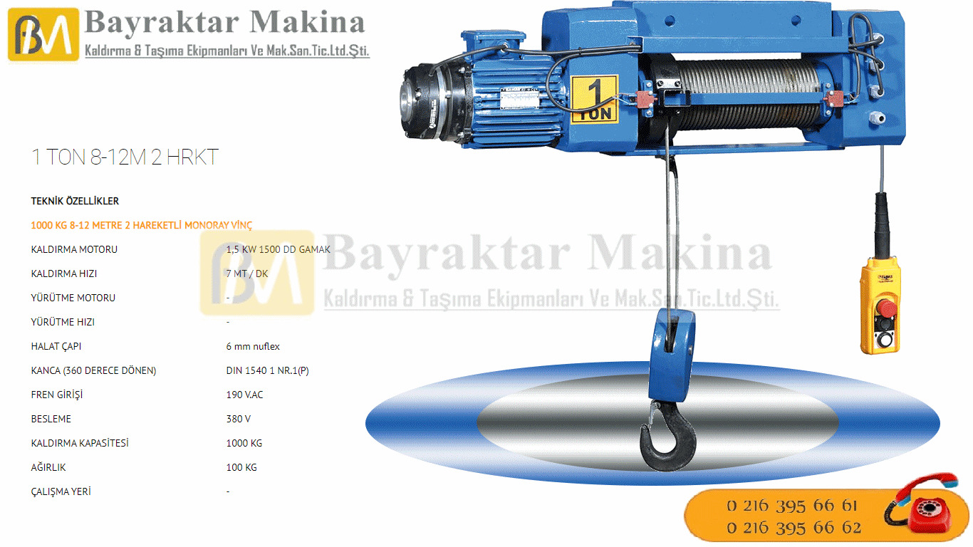 Halatlı Vinç 1 TON 2 HAREKETLİ HALATLI VİNÇ